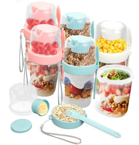 MAIJIAJU 6Pcs Mixed Color Overnight Oats Jars, 800ml Portable Breakfast Pot