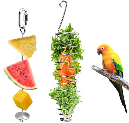 VZU Lot de 2 jouets d'enrichissement pour rats, support de nourriture en spirale en acier inoxydable 304 pour rat pour fruits et légumes, jouets à suspendre pour rongeurs lents, nourriture pour