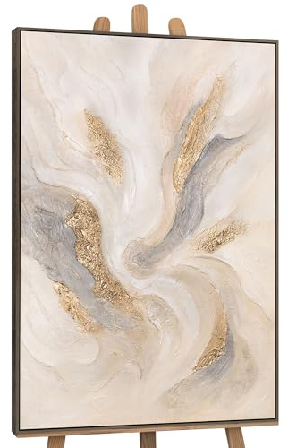 YS-Art Luxus acrylbilder Abstraktion mit goldenem Akzent Acryl Gemälde auf Leinwand mit Rahmen handgemalt Wandbild Wohnzimmer modern kraftvoll Wohndekor Bilder Büro 140x100 cm