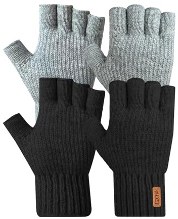 JIZCTBN 2 Pairs Thick Fingerless Gloves for Men Women - Winter Warm Half Finger Gloves for Typing, Driving, Everyday Use