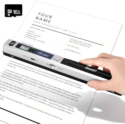 Youool Handscanner Dokumentenscanner, A4 900 DPI Hohe Auflösung Farbfoto Portable Scanner, JPG/PDF Format USB 2.0 Mobiler Scanner Tragbarer Dokumentenscanner für Dokumente Quittungen Fotos (Silber)