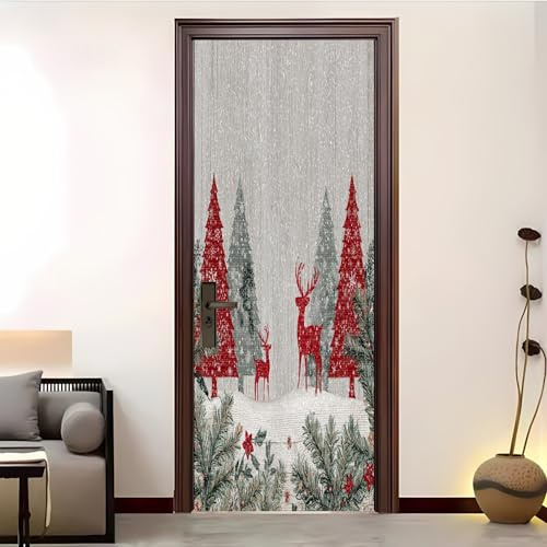 Tür Tapeten 3d Selbstklebend Weihnachtsbaum & Weihnachtsrentier Türposter Türaufkleber Abnehmbare Vinyl türfolie Fototapete Weihnachtsthema Wandbild Wohnzimmer Schlafzimmer Badezimmer 77x200 cm