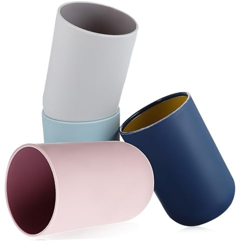 JOYOFREELY Set da 4 Bicchieri da Bagno in Plastica Anticaduta Fondo Antiscivolo, Multiuso per Collutorio e Porta Spazzolino, Design Semplice Impilabile per Uso Quotidiano in Colore Casuale
