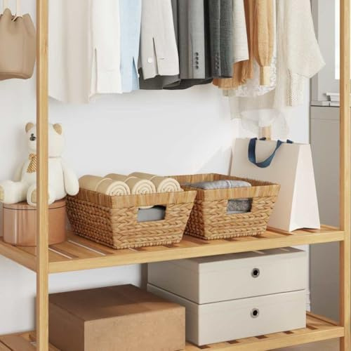 Kaloriko Cestas de almacenamiento de 2 piezas de jacinto de agua natural 38 x 28 x 15 cm con marco de acero, ahorran espacio para armario, cajón, oficina, dormitorio, ideal para ropa, cosméticos