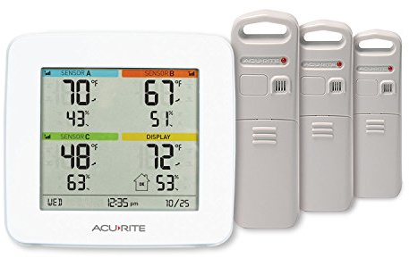 AcuRite 01094M Temperature & Humidity Station with 3 Indoor/Outdoor Sensors, White