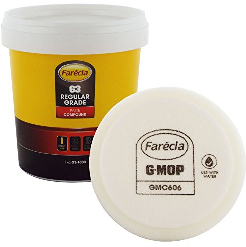 Farecla G3 Rubbing Compound Regular Cutting Paste 1kg 1000g Tub Car Polishing Scratch Swirl Remover Colour Restorer Permanent Finish + Farecla GMC606 6 GMop Wet Use Compounding Foam