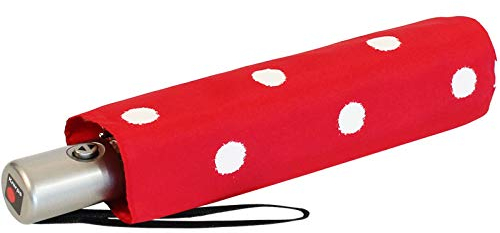 Knirps Regenschirm Slim Duomatic - klein und leicht mit Auf-Zu Automatik - Dot Art red