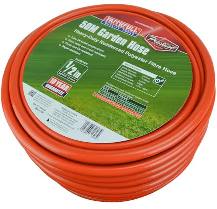 Faithfull Prestige Garden Hose - Heavy-Duty Reinforced PVC, 50 Metre (164ft) 12.5mm (1/2in) Diameter, High-Quality 24 Braid Fibre Mesh, Kink & Twist Resistant Hose Pipe