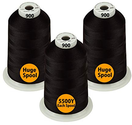 Simthread - 26 Auswahlen – Sortiert Farben Packungen von Polyester-Stickmaschinengarn, riesige Spule 5500Y für Allzweck-Nähmaschinen – Schwarz