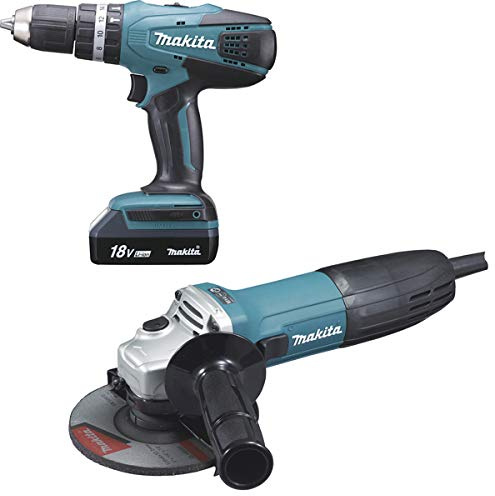 Makita - Set di 2 macchine trapano a percussione HP457D + smerigliatrice GA5030R-LOT0090