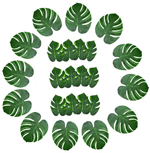 Gasea 24 Pack Feuille de Tortue Artificielle Palmier Soulpe (L+S) Feuille de Tortue Simulation Fête Jungle Décoration Imitation Soie Verte Plante pour Maison Jardin Mariage Bureau Décor