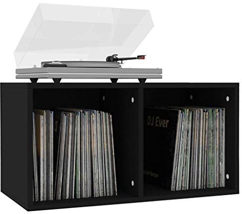 yorten Schallplatten-Aufbewahrungsbox Schwarz 71 x 34 x 36 cm (L x B x H) 2 F?Chern Spanplatte