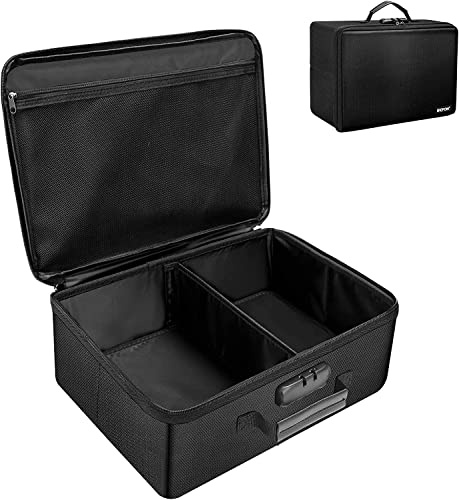 ENGPOW Fireproof Photo Storage Box with Lock, Photo Box Organizer with Divider＆Mesh Bag,Collapsible Portable Photo Storage Containers with Handle for Photos, Picture,Scrapbook,Art,Craft(Box Only)