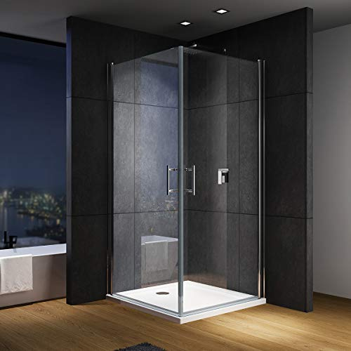 IMPTS Duschkabine Duschtür 100 x 100 x 195 cm Doppelt Schwingtüre | Doppeltür Glas Dusche für Eckeinstieg aus 6mm ESG NANO Glas,OHNE Duschwanne