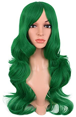 MapofBeauty 60 cm/ 24 Pouce Longue Bouclé Femmes Bouclé Perruques (Herbe Vert)