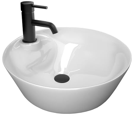 Alpenberger Aufsatz Design Waschbecken | Schalenbecken aus Keramik Konisch | Rundes Handwaschbecken | Aufsetzbare Keramikschale Klein | Aufsatzwaschbecken für Bad & Gäste WC mit Lotuseffekt