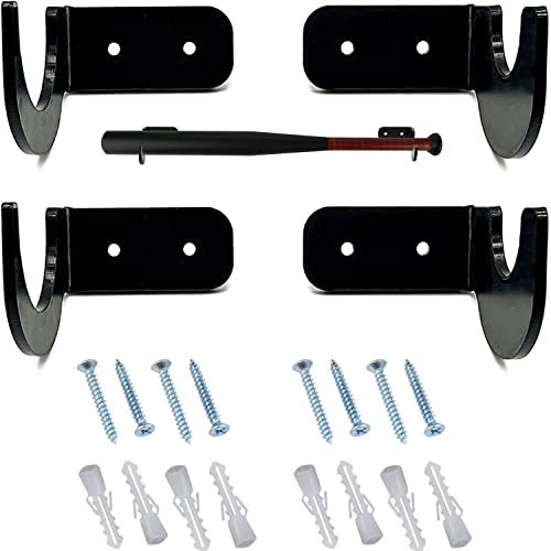Wandhalterung, Baseballschläger, Wandmontage, horizontal, mit Schrauben, Aufbewahrungsregal für Baseballschläger, Softball, Hockeyschläger, 4 Stück