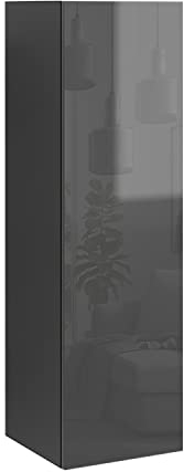 Wuun® Hochschrank 100cm Hängeschrank Badezimmerschrank Wohnwand (Grau-Anthrazit-Matt/Grau-Anthrazit-Hochglanz)