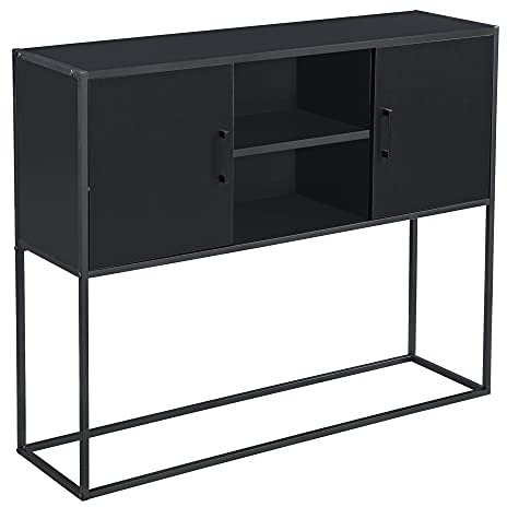 [en.casa] Tavolo Consolle (AxLaxP) 90 x 109 x 30 cm Mobile Basso a 2 Ante e Scomparti Aperti, Telaio in Metallo - Nero