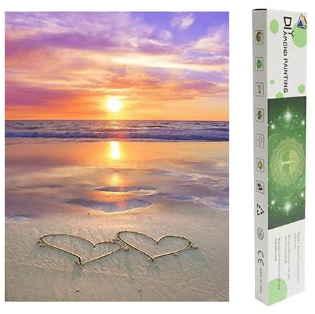 Square Diamond Painting Eckige Steine 40x50 cm 5D Diamant Painting Bilder Erwachsene Quadratische Diamanten Malerei Malen nach Zahlen Aufkleber Gemälde Landschaft Strand Meer Sonnenuntergang Herz Box