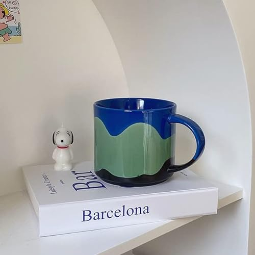 Générique Ins Creative Macron Three Color Mosaic Mug Girl Mignon Grande capacité Simple Ceramic Mug Photo Props Three Color Tug Cadeaux (Capacity : 401-500ml, Color : Blue)