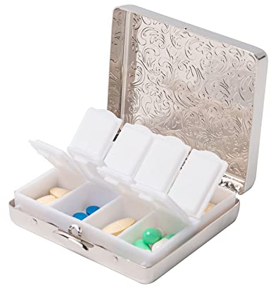 Einfache quadratische tragbare Pillendose aus Metall mit 8-Fach (Helles Silber)