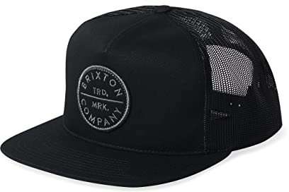 Brixton Pledge, Mesh Snapback Trucker Cap, Men’s Medium Profile, Adjustable, Flat Wide Brim Hat, Cotton & Polyester Blend, Black/Black, One Size