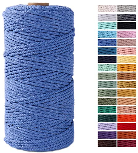 Air Blue Macrame Cord 3mm x 109Yards,Colored Cotton Rope Craft Cord Colorful Cotton Cord Twine for Wall Hanging Plant Hangers Crafts Knitting Decorative Projects