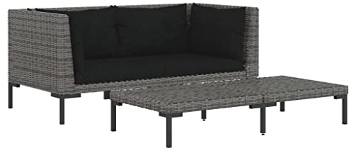 vidaXL Muebles jardín 3 pzas ratán sintético semicircular Gris Oscuro