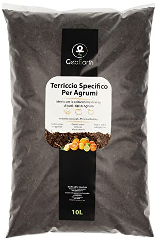 GebEarth® | Terriccio per Agrumi in vaso da 10 Litri, specifico per Limoni, Arance, Bergamotti e tutte la famiglia delle piante di Agrumi e Mediterranee [Formula con Argilla Montmorillonitica]