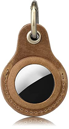 Airtag Anhänger, Schlüsselanhänger, Hülle, Schutzhülle - echtes Leder - Case kompatibel mit Apple Airtag Anhänger (braun)
