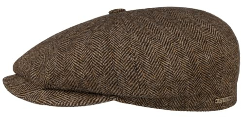 Stetson Hatteras Classic Wool Schiebermütze Herren Flatcap mit Baumwollfutter Fischgrätmuster Ballonmütze Herbst Winter