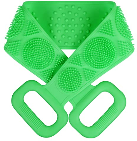 URAQT Rückenbürste Körperbürste, 70cm Länge Rückenschrubber Massagebürste Silikon, Schrubber Silikonbürste für Körper Rücken Peeling Bad, Dusche Waschhilfe zum Entfernen Abgestorbener Haut (Grün)