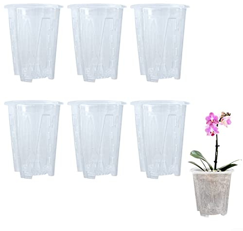 HpLive 6 Stück Transparente Orchideentöpfe, Durchsichtige Orchideentöpfe aus Kunststoff mit Löchern, Klare Blumentopf für Sukkulenten für Indoor Outdoor Garden Balkon
