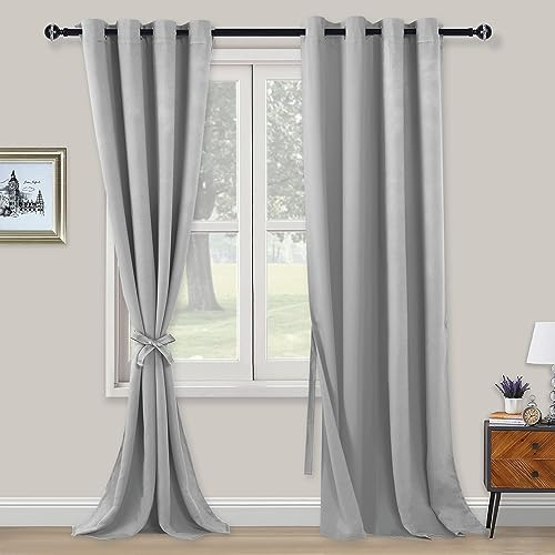 XWZO Blickdichte Vorhänge Verdunklungsvorhänge mit Ösen 2 Stücke Gardienen mit Raffhalter Lichtundurchlässige Vorhänge für Schlafzimmer,WonhzimmerBüro, 245x140 cm, Silber Grau
