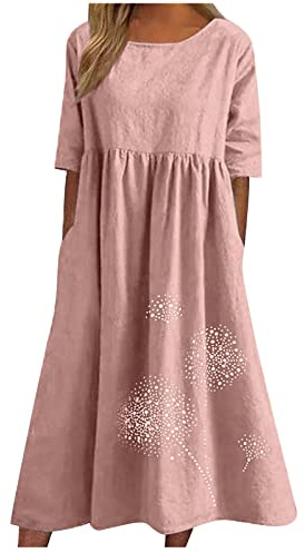 Robe t-shirt pour femme 2025 décontractée, grande taille, robe mi-longue, ample et fluide à imprimé floral bohème avec poches