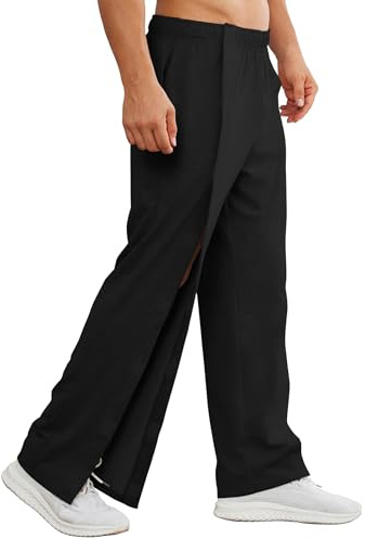 Deyeek Mens Baggy Sweatpants with Snap Tear Away Pants for Men Elderly Disabled Surgical Post Surgery Recovery Pants with Pockets M Black