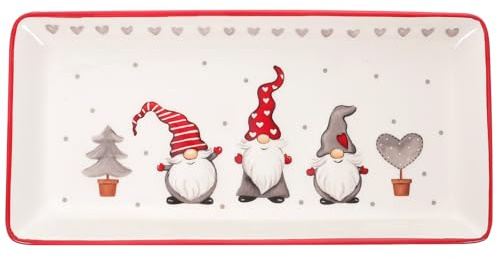 DOITOOL Plateaux De Service De Noël en Céramique avec Motif De GNOME De Noël Assiettes Rectangulaires en Céramique De Plateau À Salade Et À Dessert 29 5X14cm