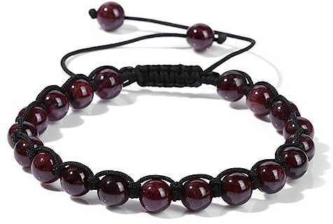 Bracciale In Tessuto Con Pietre Preziose Di Granato Naturale Da 6 Mm Per Donna, Cristallo Curativo Avvolgente Corda Intrecciata Braccialetto Regolabile Chakra Yoga Braccialetti Con Ciondoli Per Uomo