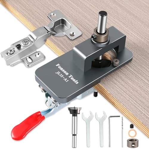 Aigret 35mm Concealed Hinge Jig, Cabinet Door Hinge Jig Drilling Hole Puncher with Quick Clamp, Accurate Aluminum Alloy Drill Hole Guide Locator, Woodworking Tool for Door Cabinets Hinges Mounting