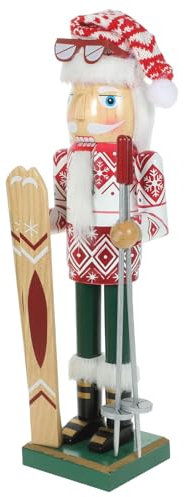 Garneck Santa Ski Casse-Noisette Figures 38Cm Noël Skieur Homme Casse-Noisette en Bois Casse-Noisette Noël À Thème Casse- Poupée Figure Décorations