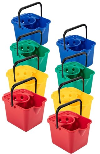 12 Litre Capacity Red Blue Green Yellow & Metallic Mop Buckets | Complete With Pouring Lip