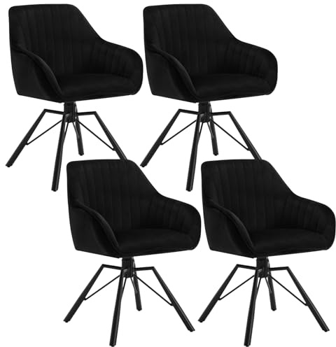 WOLTU Esszimmerstühle drehbar 4er Set, Samt Stuhl Esszimmer, Sessel Wohnzimmer, Drehstuhl, Küchenstuhl, Polsterstuhl mit Armlehnen, Loungesessel ergonomisch, Schwarz, EZS12sz-4