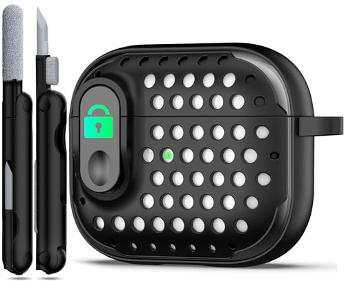 RFUNGUANGO Kompatibel mit für AirPods 3 hülle, Anti-Fall-Schloss-Design, leistungsstarker Fallschutz, personalisierter Hohlstil für Apple AirPods Ladehülle der 3. Generation (2021),Schwarz