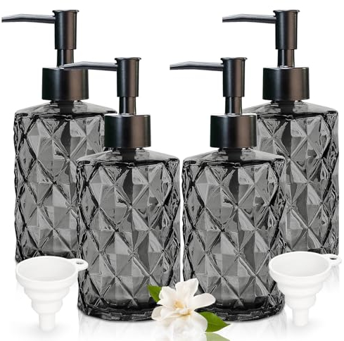 Seifenspender, 330ml Seifenspender Glas, 4 Stück Spülmittelspender Schwarz, Moderne Pumpspender Aus Glas Für Badezimmer, Handseifenspender, Flüssigseifenspender