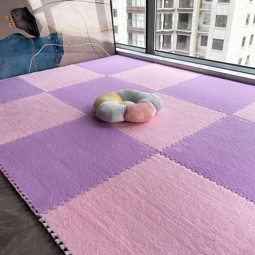 LULUMAIC 10 Stück weiche Puzzle-Schaum-Bodenmatte, quadratische ineinandergreifende Teppichfliesen, Plüsch-Spielmatte, Spielzimmer, Schlafzimmer, 30,5 und 61 cm (lila + rosa, 61 x 61 x 0,6 cm)