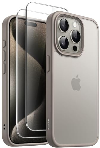 JETech 3-in-1 Matte Hülle für iPhone 15 Pro, Titan Natur