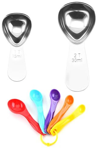 2 cucharas de café de acero inoxidable y 5 cucharas medidoras de color, cucharas de básculas, cucharas medidoras de café, cucharas de leche en polvo