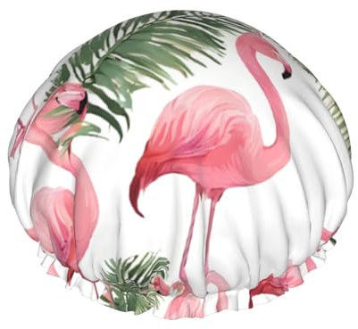 Duschhaube, Flamingo-Blumen, bedruckt, doppellagig, gefüttert, Duschhauben für Damen, wiederverwendbar