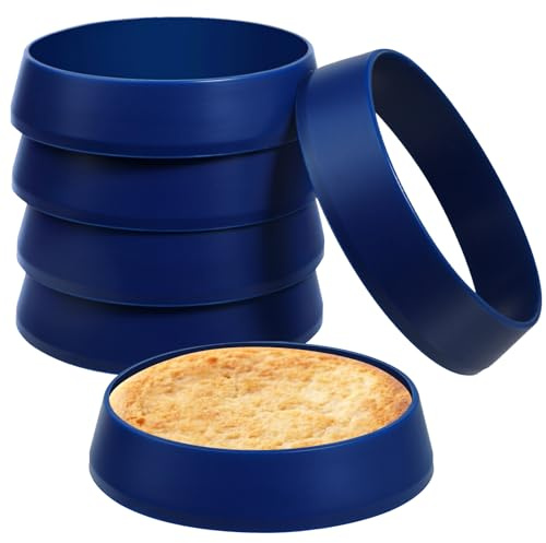 KOLUTI 4 Inch Round English Muffin Rings, 6Pcs Nonstick Silicone Cooking Crumpet Pancake Pastry Cookie Baking Mold, Durable Circle Egg Patty Omelette Cooker Ring for Frying, BPA Free, Blue